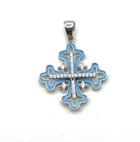 Sterling Silver Enamel Classic Jerusalem Cross Pendant